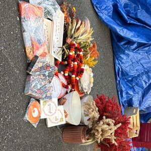 Autumn Table Decor Set with Felt Bead Garland - Red, Orange, Yellow, Cream